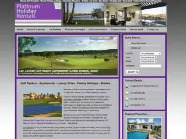 Website screenshot of Platinum Rentals - Holiday Rentals Costa Calida